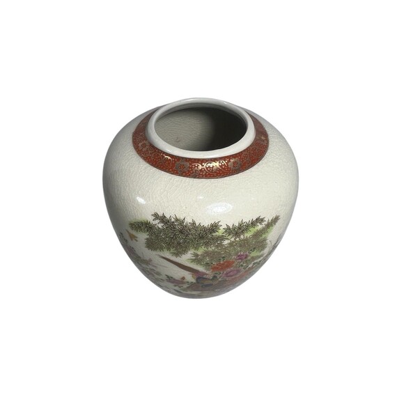 Vintage Satsuma Japanese Vase 5 1/2“ Gold Double Peacock Floral Porcelain Japan - Picture 4 of 12
